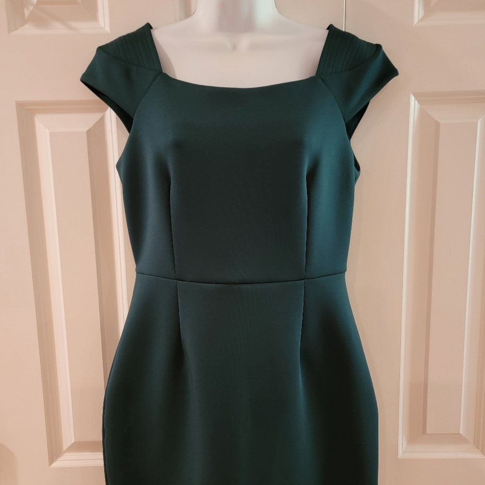 Calvin‎ Klein Green Scuba Cap Sleeve Sheath Dress Size 8 - Picture 5 of 11